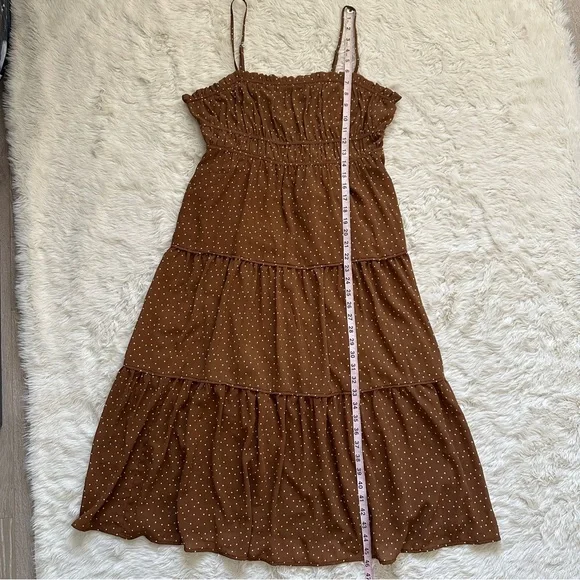 Madewell Dress Sophia Cami Tiered Midi in Dot Ruffle Sepia Polka Dot Brown 10 - Picture 13 of 14
